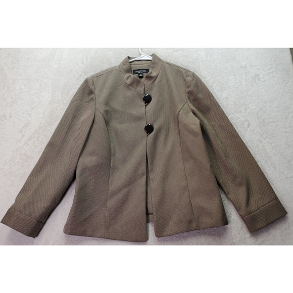 Perceptions New York‎ Blazer Jacket Womens Size 14 Brown Polka Dot Button Front - Picture 1 of 10